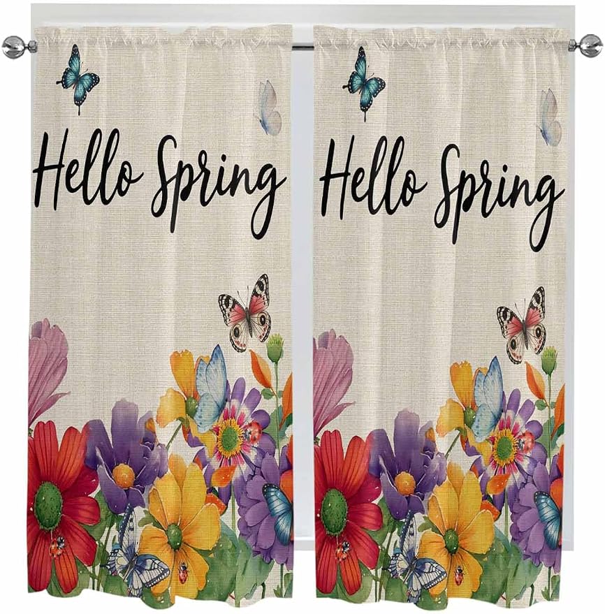Spring Flowers Living Room Curtains 72 Inches length, Farmhouse Vintage Country by Unknown