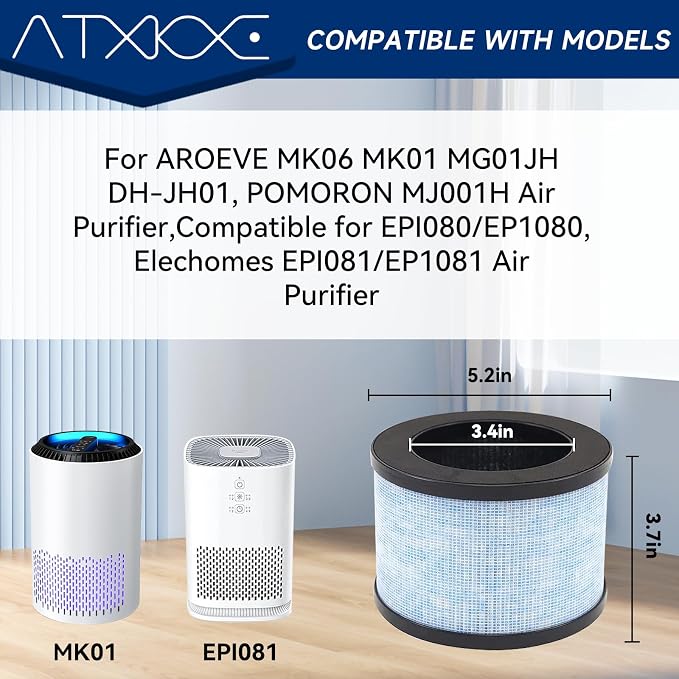 MK01 Air Filter replacement for Aroeve Air Purifiers Filter MK01 MK06, True - Image 2