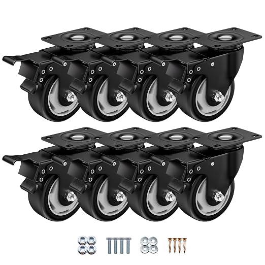 3" Heavy Duty Plate Casters, 1000 Lbs Dual Brake by ASHGOOB