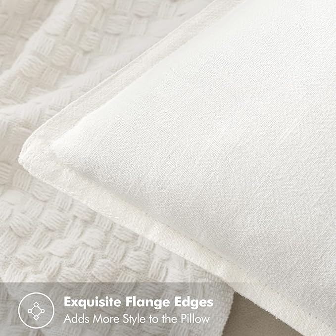 MIULEE Decorative Linen Pillow Covers 16x16 Inch Cream White Boho Farmhouse Neutral Couch Throw Pillows for Bed Pack of 2 Accent Modern Pillowcase Sofa Livingroom Home Decor