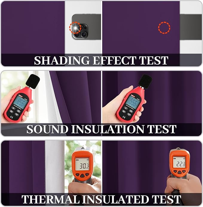 Yakamok Room Darkening 100% Blackout Curtains Grommet Window Treatments with 2 Thick Layers-Purple Thermal Insulated Drapes Set of 2 Panels for Bedroom Living Room 52 Inches by 63 Inches Length