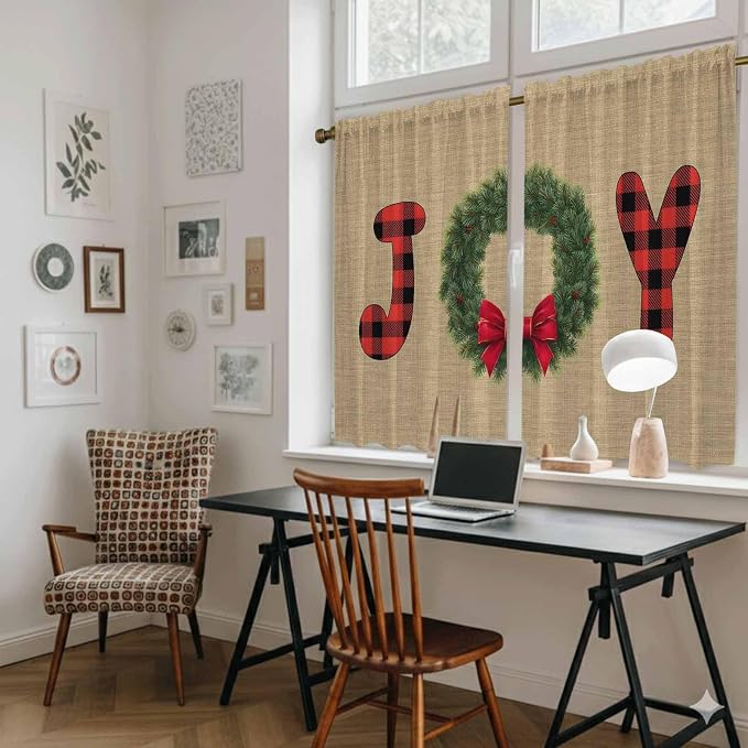 Red Green Christmas Kitchen Curtains 54 Inch Long 2 Panel Set, Rod Pocket - Image 6