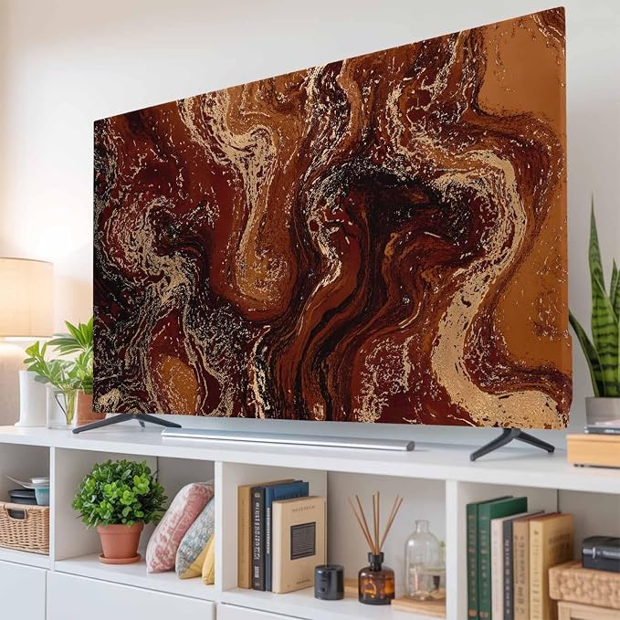 Abstract Brown Red Marble Texture Indoor TV Cover, Elastic TV Screen Protector - Image 6