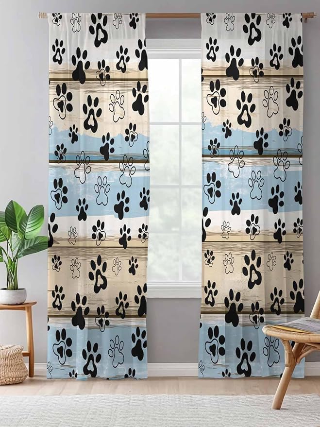 Sheer Curtains 84 Inches Long, Vintage Farmhouse Rustic Wooden Grain Privacy - Image 5