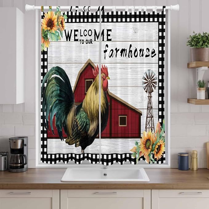 Farmhouse Rooster Living Room Curtains 96 Inch Length, Window Curtains Tab Top - Image 9