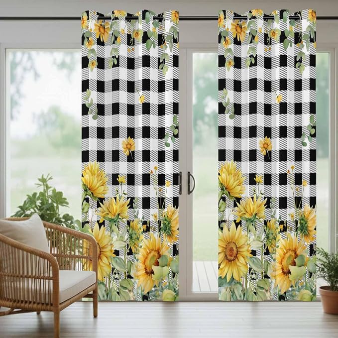 Sunflowers Outdoor Curtains for Patio Summer Floral Eucalyptus Leaf Buffalo - Image 6