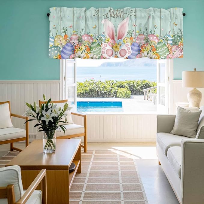 Easter Curtain Valances for Windows, Kitchen Valance Window Treatment, Spring - Image 8