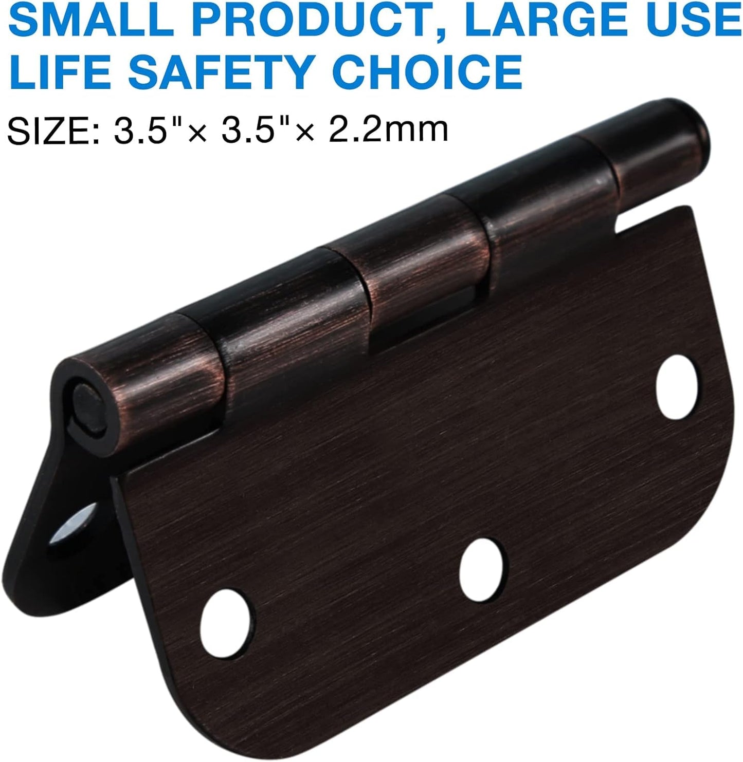 12 Pack Oil Rubbed Bronze Door Hinges 3.5" x 3 1/2 Inch Black Brushed Interior Hinge Rounded 5/8" Radius Corner 3 ½"Iron Residential Standard Bedroom Bifold Single Double Doors Hardware Kit