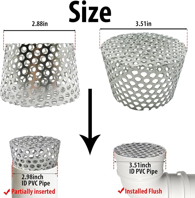 PVC Termination Vent Mesh Cap, 2.88 to 3.51in Rust-Proof Stainless Steel Mesh - Image 2