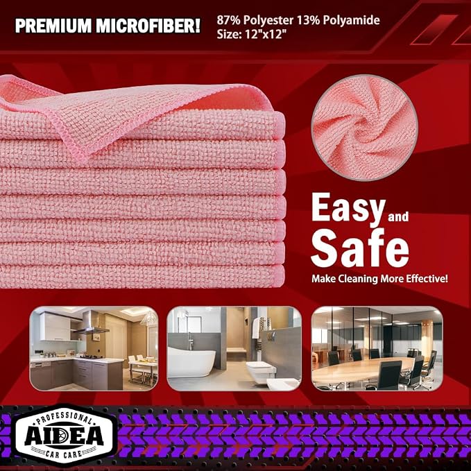 AIDEA Microfiber Cleaning Cloth Pink 10PK, Microfiber Towels - Image 6