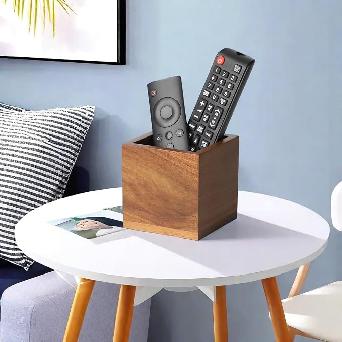 LBEMEY Remote Control Holder Caddy, Farmhouse Acacia Wood TV Remote Holder - Image 3