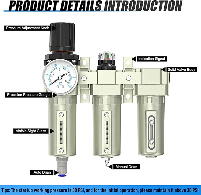 3/4" NPT Heavy Duty Industrial Grade 3 Stage Air Drying System, Auto Drain - Image 4