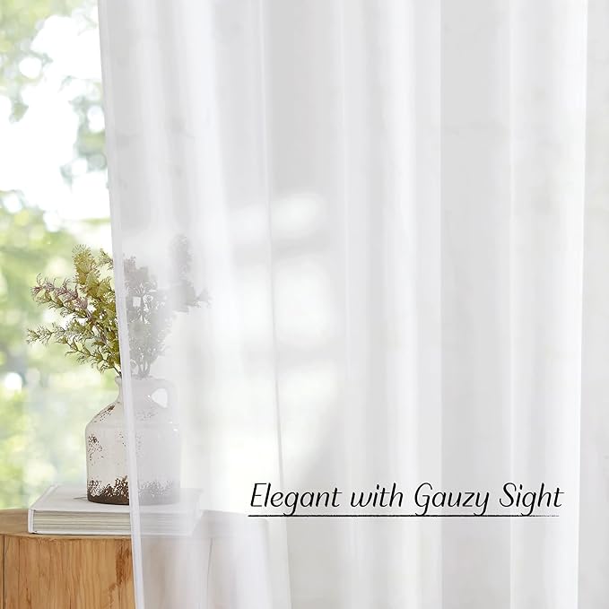 NICETOWN Sheer Curtains Extra Long - Ring Top Voile Textured Large Window Treatments Vertical Dressings for Wedding/Villa/Living Room (108" Wide Total 2 Pieces, 120" Long, White)