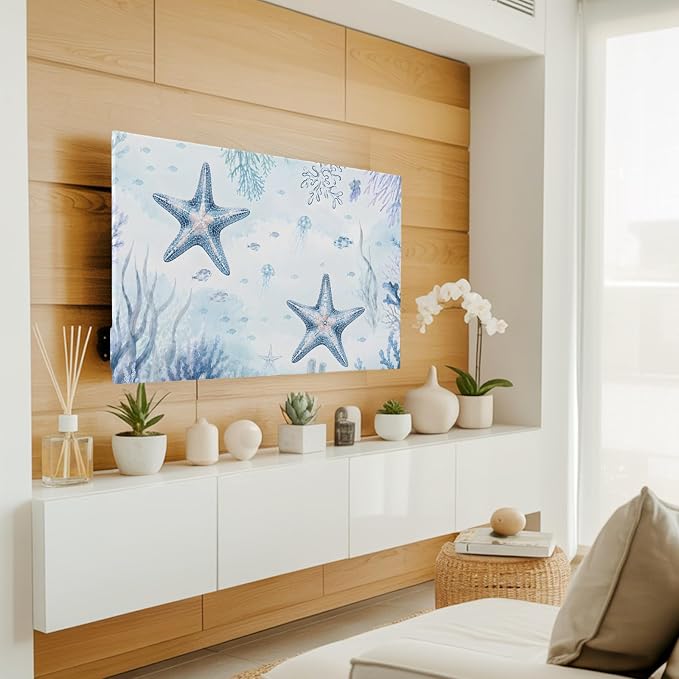 Sea Blue Starfish Coral Indoor TV Cover, Elastic TV Screen Protector Coastal - Image 2