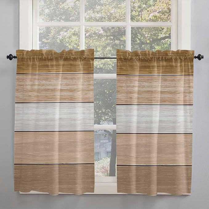 Retro Farm Wood Board Window Valance Curtains, 2 Panel - Image 2