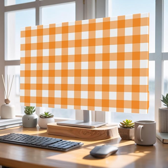 Orange White Buffalo Checker Indoor TV Cover, Elastic TV Screen Protector - Image 4