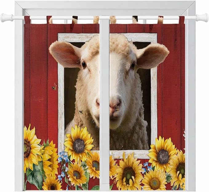Sheep Sunflower Bedroom Curtains 72 Inch Length, Window Curtains Tab Top by Unknown