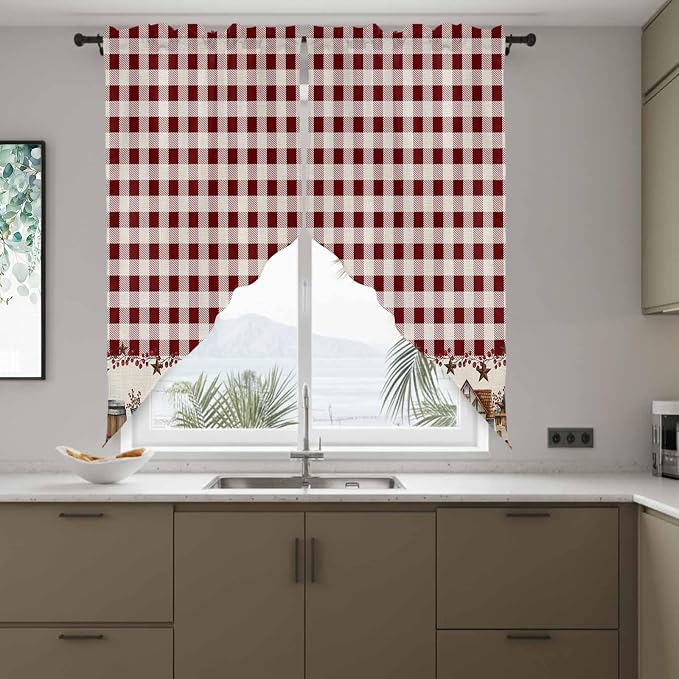 Swag Curtain Valances for Kitchen Windows, Farm Barn Western Star on Vintage - Image 2