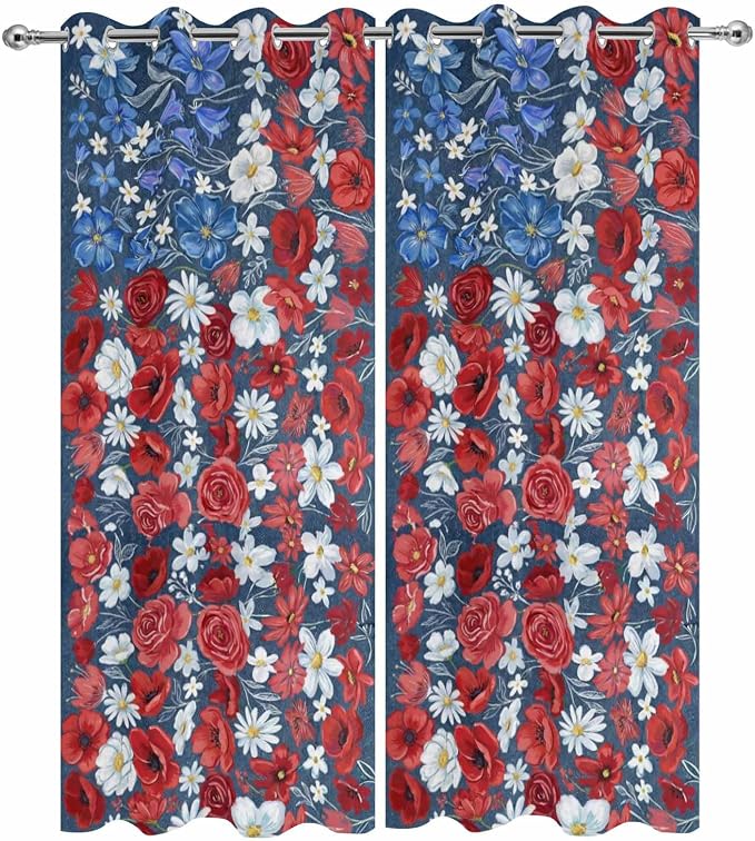 4th of July Outdoor Curtains for Patio Patriotic Flowers Farmhouse Red - Image 9