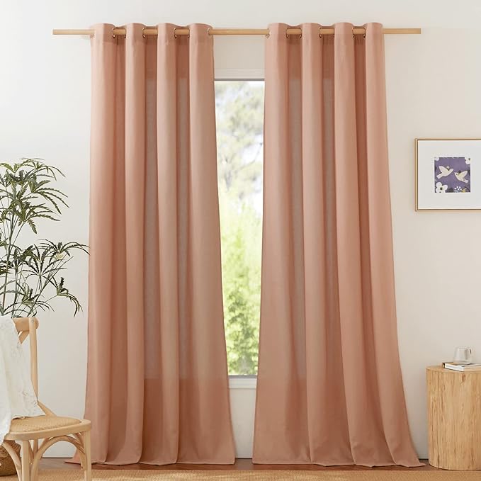 NICETOWN Rustic Linen 132 inch Long Curtains for Living Room, Grommet Privacy Added Thick Linen Weave with Light Filter Window Curtains & Drapes for Bedroom, Terracotta, W55 x L132, 2 Panels