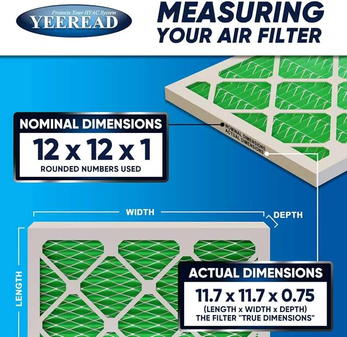 12x12x1 MERV 13 Air Filters, Actual Size: 11.7" x 11.7" x 0.75", Pleated Design - Image 2