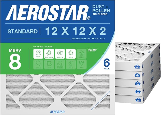 Aerostar 12x12x2 MERV 8 High Efficiency Pleated Air Filter, Electrostatic AC by AirFiltersDelivered