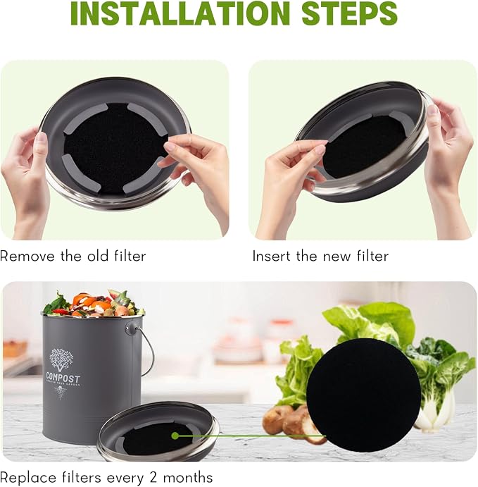 12 Pack - 6.7 Inch Round Compost Bin Charcoal Filters, Extra Thick Activated - Image 6