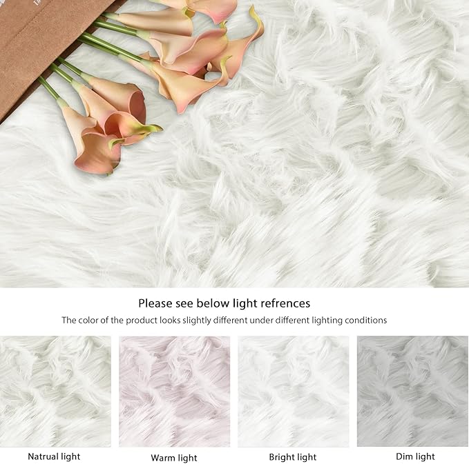 ORINOVA White Faux Sheepskin Shag Fur Rug Washable Area Rugs for Living Room Nursery Rugs for Bedroom 2x3 Rectange Rug Cute Home Décor