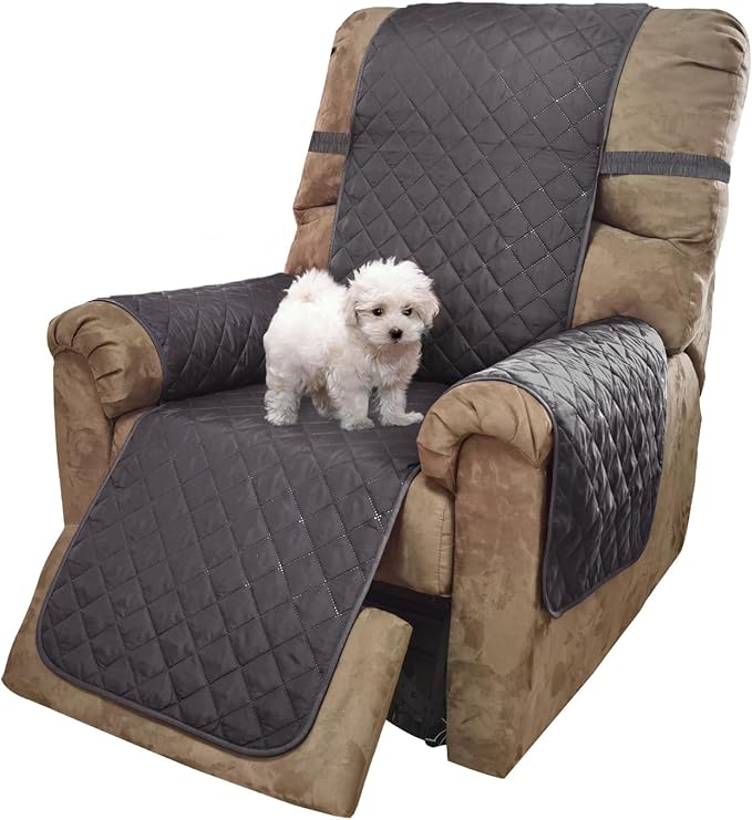 U-NICE HOME Recliner Chair Covers Reversible Quilted Water Repellent Pet Protectors with Elastic Straps (23''Recliner Small, Dark Grey/Dark Grey)