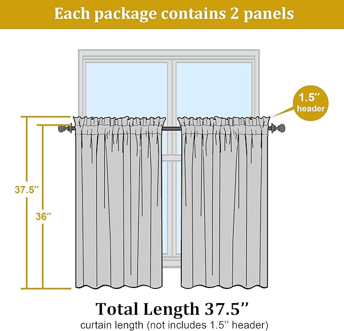 OWENIE Short White Sheer Curtains 36 Inches 2 Panels Set - Kitchen Tiers Valances Curtains Light Filter Rod Pocket Voile Cafe Curtains for Kitchen Bathroom Small Half Window, 42 in W x 36 in L