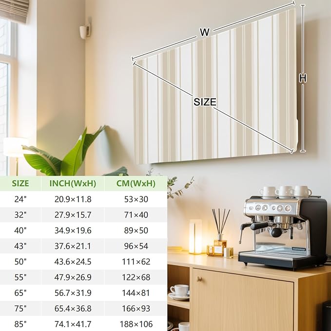 Minimalist Vertical Stripes Indoor TV Cover, Elastic TV Screen Protector Beige - Image 3