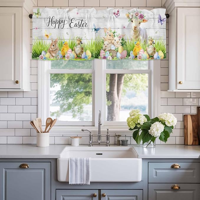 Easter Curtain Valances for Windows, Kitchen Valance Window Treatment, Spring - Image 2
