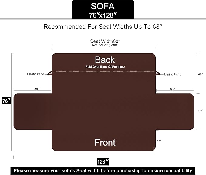U-NICE HOME Reversible Sofa Cover Washable Couch Cover for Dogs Friendly with Elastic Straps Water Repellent Furniture Protector for 3 Cushion Couch (Sofa, Coffee/Beige)