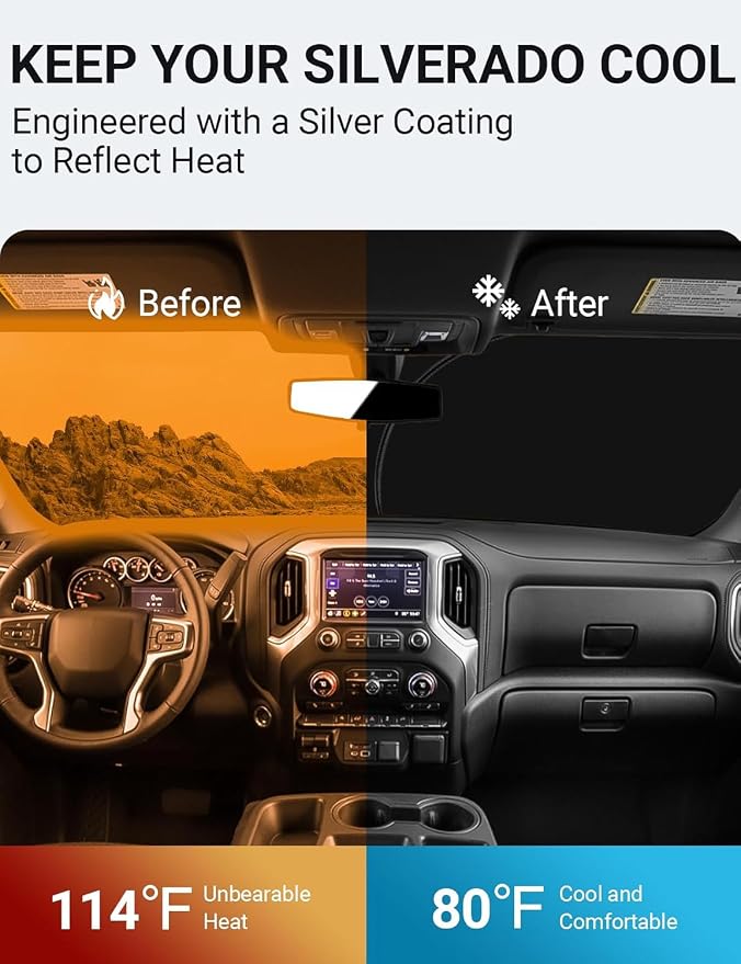 Proadsy Windshield Sun Shade Custom Fit Chevy Silverado 1500 2Dr 4Dr 2019-2024 - Image 3