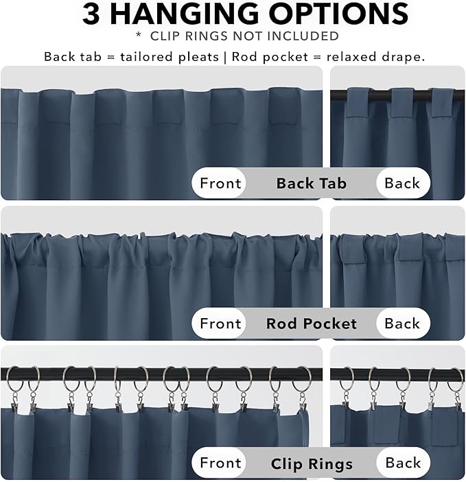 Deconovo Blackout Curtains, Thermal Insulated, W52 x L72 2 Panels, Back Tab, Machine Washable, Room-Darkening Drapes for Bedroom/Living Room Stone Blue