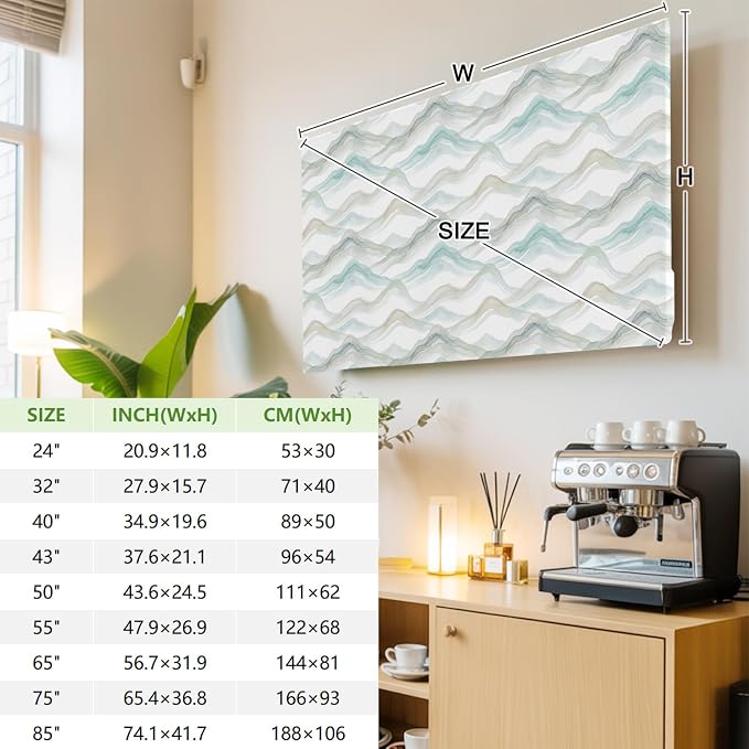 Water Ripple Teal Gradient Indoor TV Cover, Elastic TV Screen Protector Modern - Image 3