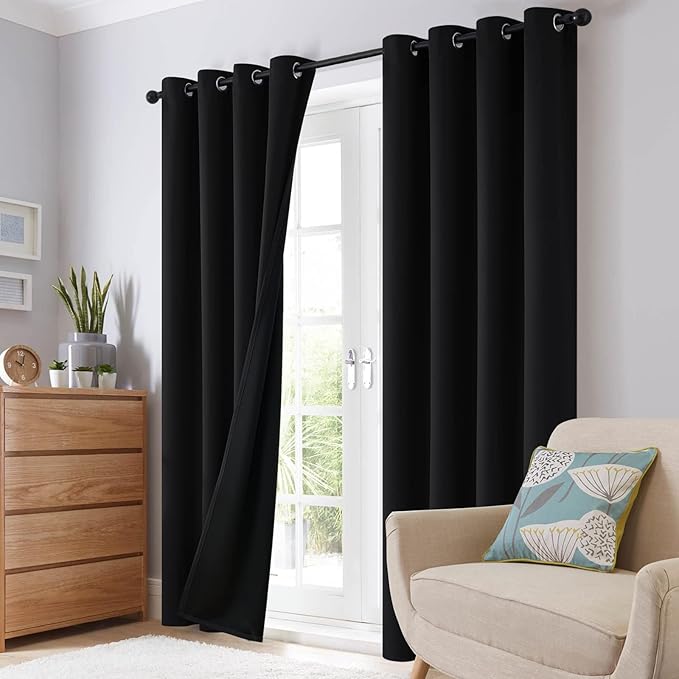 SimpleHome 100% Blackout Curtains for Bedroom,Thermal Insulated Grommet Window Drapes Room Darkening Black Curtains for Living Room with Black Back,42 x 84 Inch,2 Panels