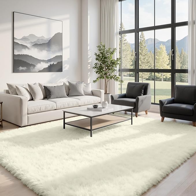 6x9 Area Rugs for Living Room Rug: Soft Fluffy Shag Cream White Rugs for Bedroom, Non-Slip Large Fuzzy Plush Rug Indoor Floor Carpet for Nursery Kids Boys Girl Room, Dorms, Playroom, Modern Home Decor