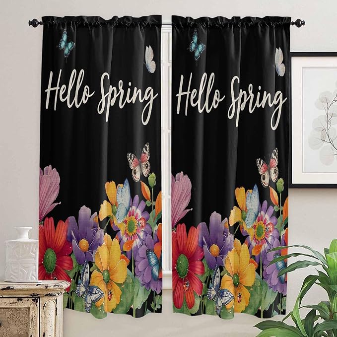 Spring Flowers Living Room Curtains 72 Inches length, Watercolor Country - Image 2