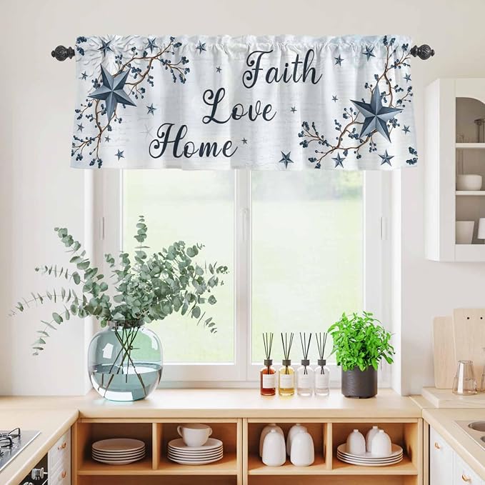 Kitchen Curtains Tiers and Valance Set of 3, Texas Star Country Light Filtering - Image 4
