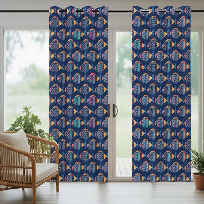 Fish Outdoor Curtains for Patio Vintage National Wind Fish Blue Waterproof - Image 6