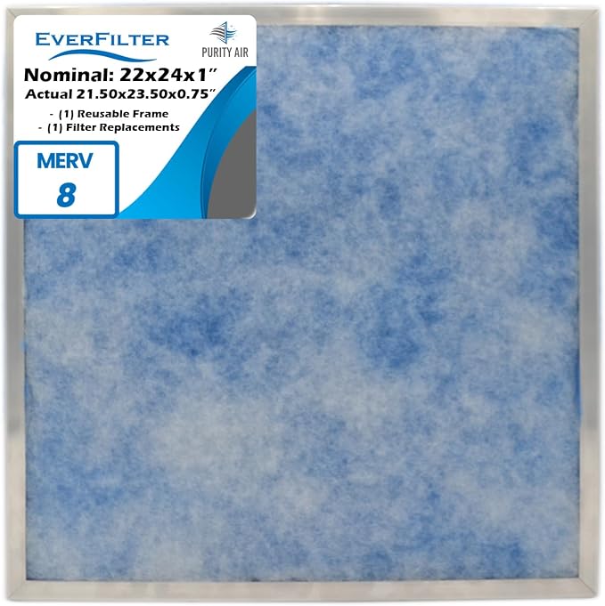 22x24x1 Air Filter MERV 8 Filter Media, AC Furnace Filter, Aluminum Reusable by PurityAir
