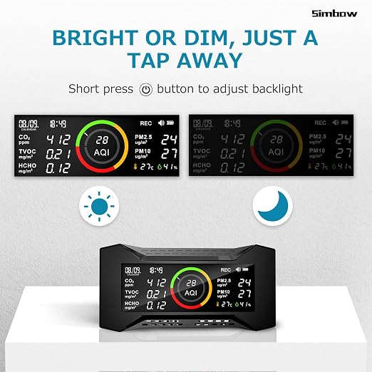 Air Quality Monitor Indoor, Simbow CF-20 8-in-1 CO2 Monitor Air Quality Tester - Image 6