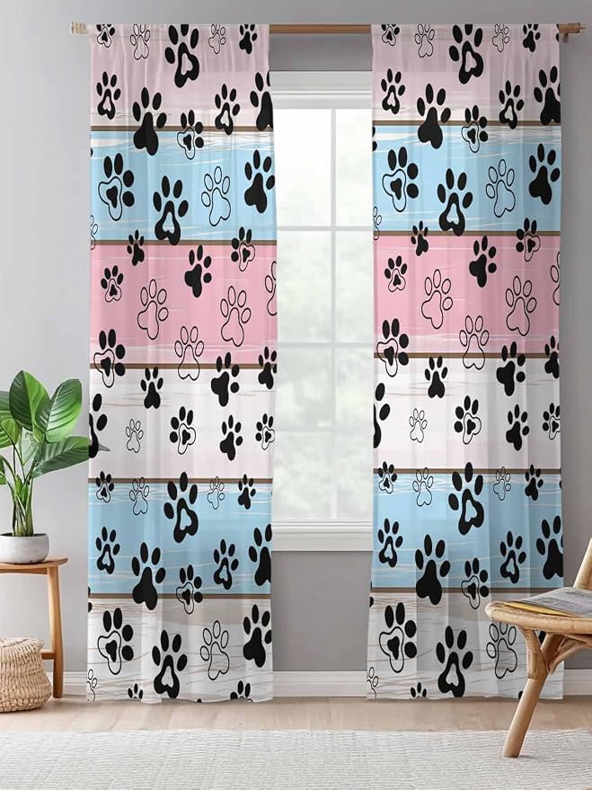 Sheer Curtains 108 Inches Long, Vintage Farmhouse Wooden Grain Privacy Voile - Image 5