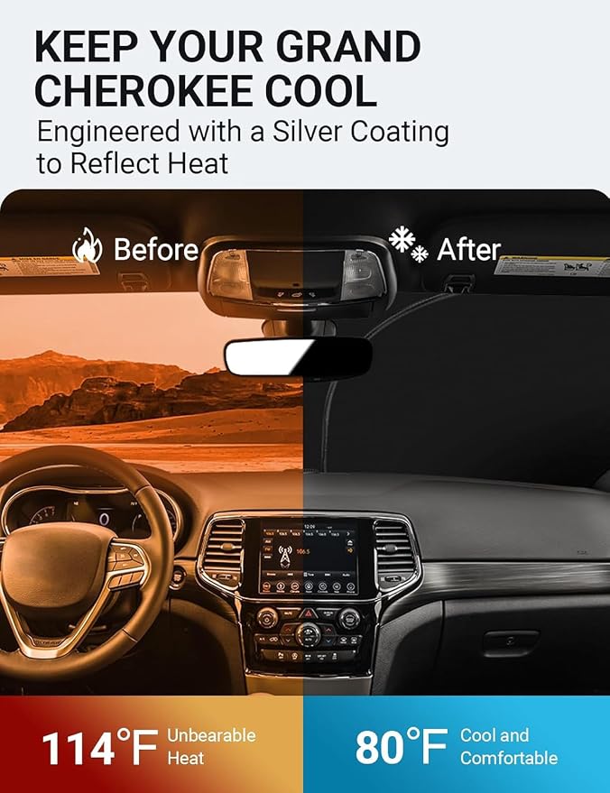 Proadsy Windshield Sun Shade for Jeep Grand Cherokee 2014-2025 2026 4-Layer - Image 3