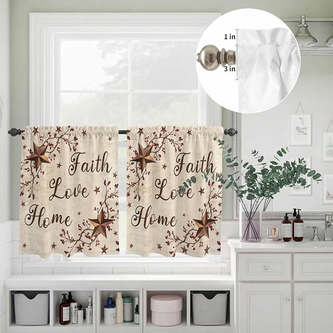 Kitchen Curtains Tiers and Valance Set of 3, Retro Country Stars Rustic - Image 8