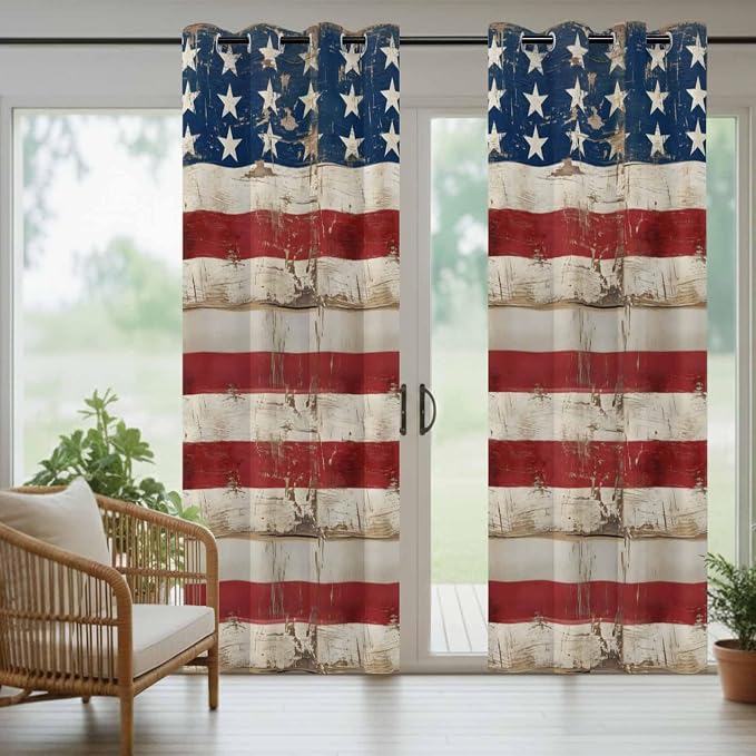 4th of July Outdoor Curtains for Patio USA Flag Independence Day Vintage - Image 6