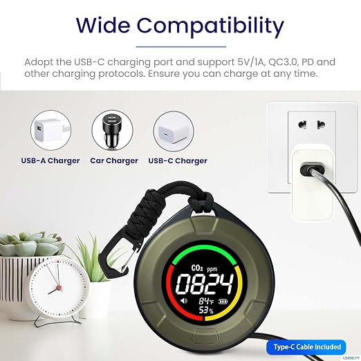 LSENLTY Portable CO2 Detector, 2s Refresh High Accuracy Carbon Dioxide Monitor - Image 6