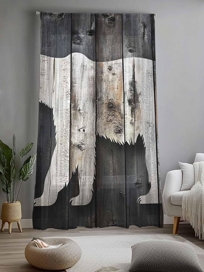 Sheer Curtains 84 Inches Long, Farmhouse Country Vintage Wood Grain Privacy - Image 2