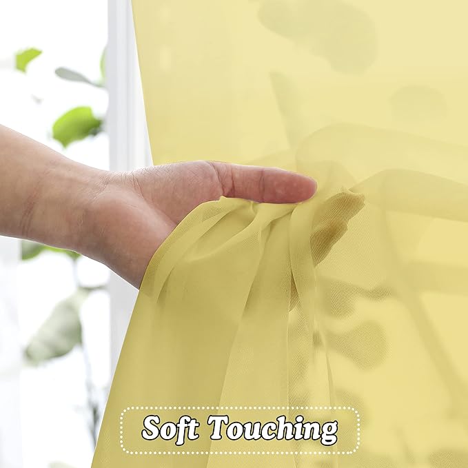 OVZME Mustard Yellow Sheer Curtains 96 Inches Long 2 Panels, Solid Lightweight & Airy Gauzy Window Treatments with Light Filtering for Bedroom, Dual Rod Pocket, Each 42W x 96L